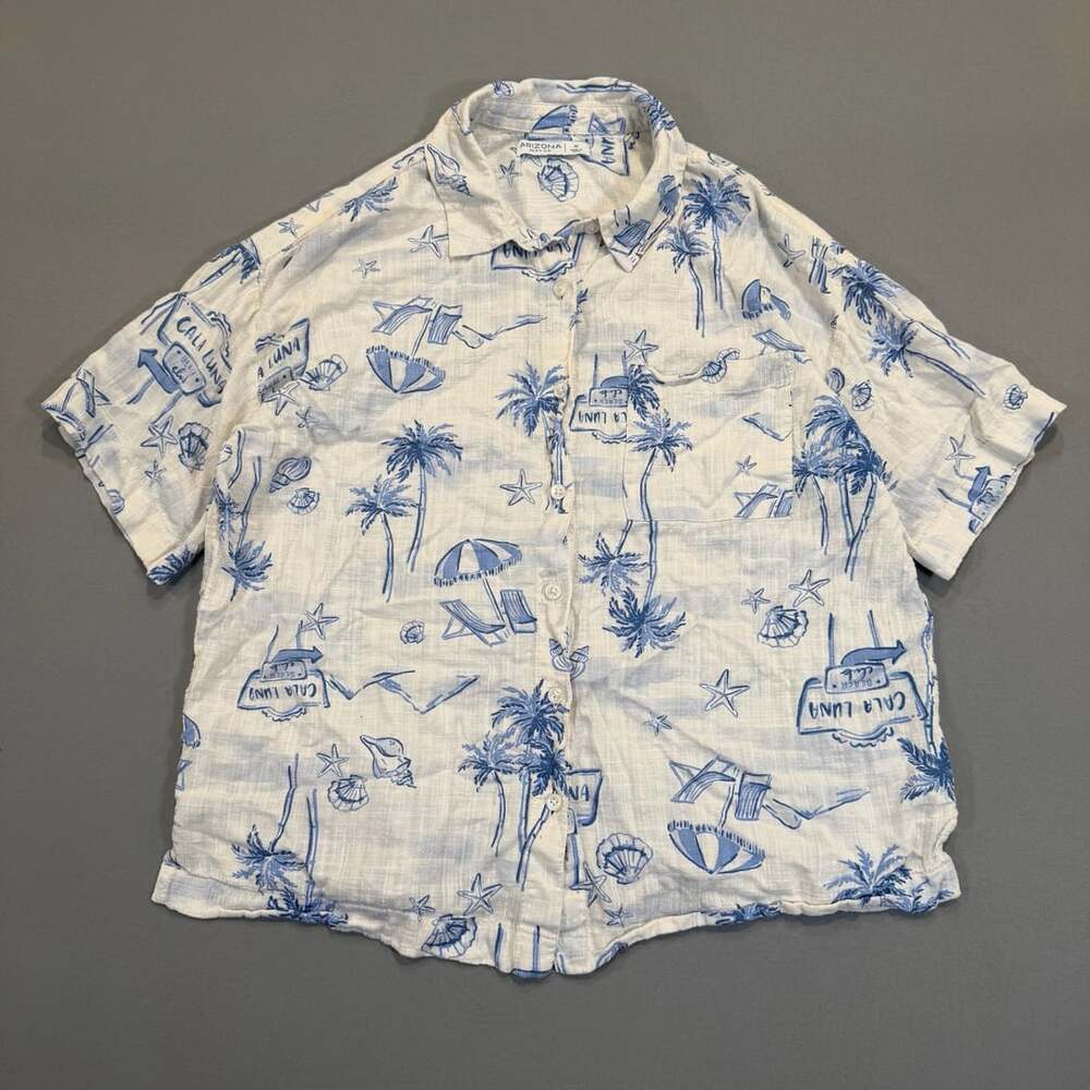Arizona Jean Co. Button Down Shirt Size M Blue White Tropical Beach